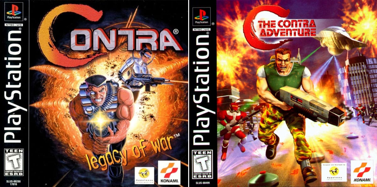 Portadas para Contra: Legacy of War (PS1, 1996) y C: The Contra Adventure (PS1, 1998)